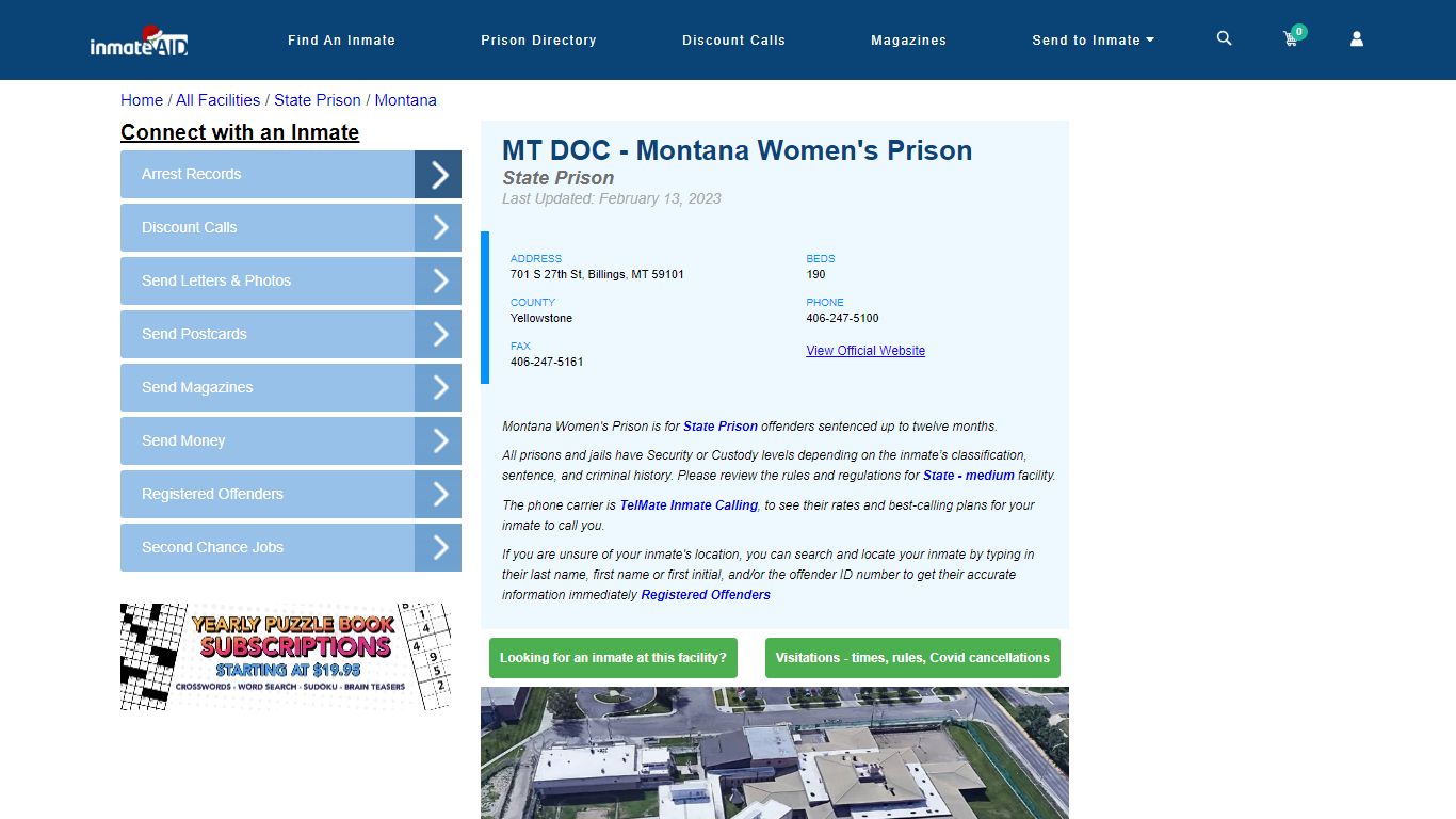 MT DOC - Montana Women's Prison & Inmate Search - Billings, MT
