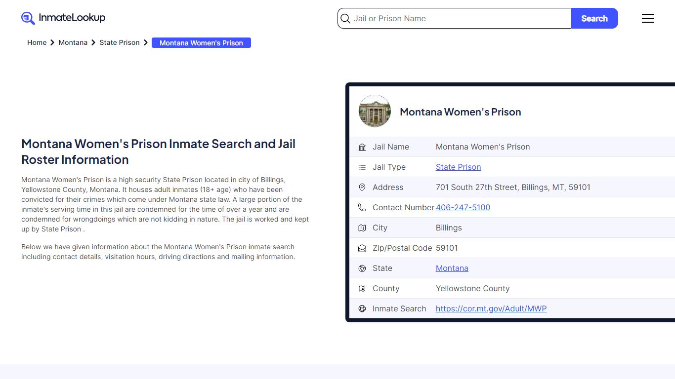 Montana Women's Prison Inmate Search and Jail Roster Information