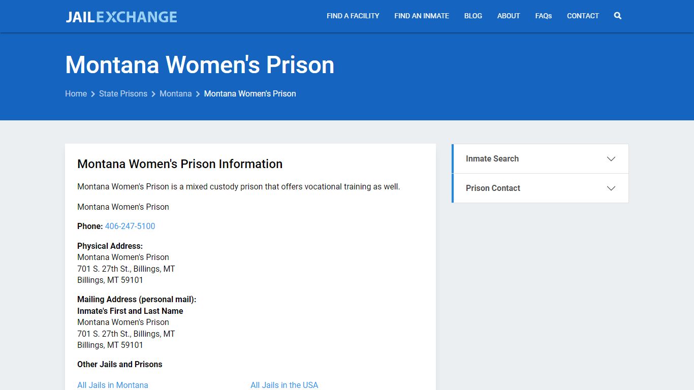 Montana Women's Prison Inmate Search, MT - Jail Exchange