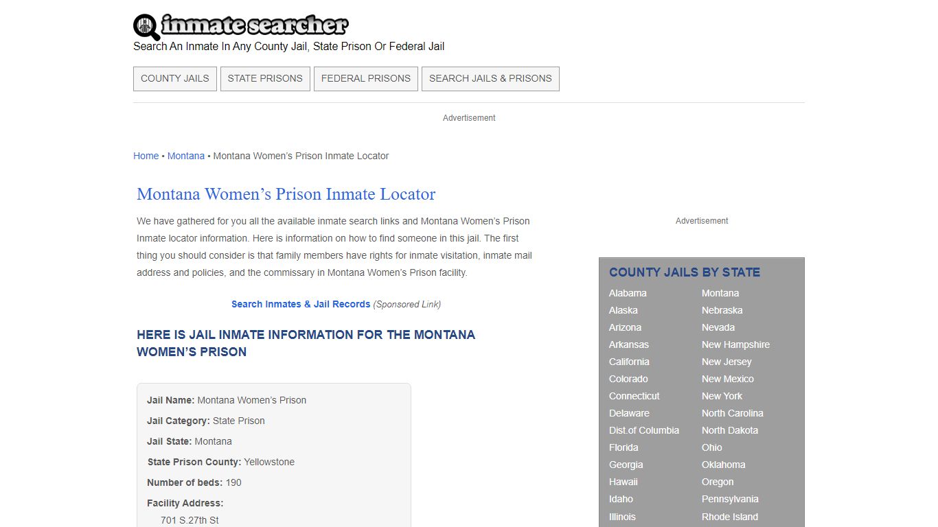 Montana Women's Prison Inmate Locator - Inmate Searcher